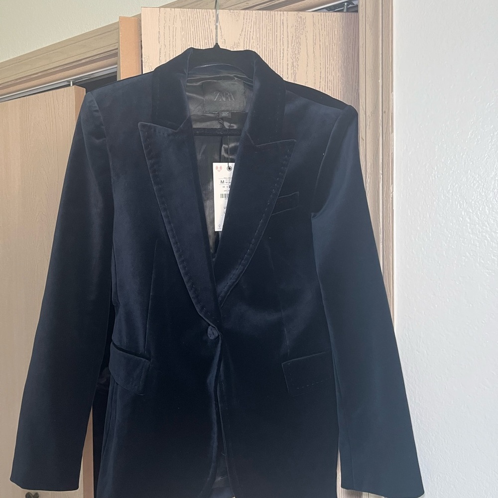 Zara Navy Velvet Women's Blazer